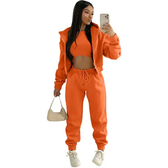 Three-Piece Loungewear Set with Cropped Hoodie, Bralette and Joggers