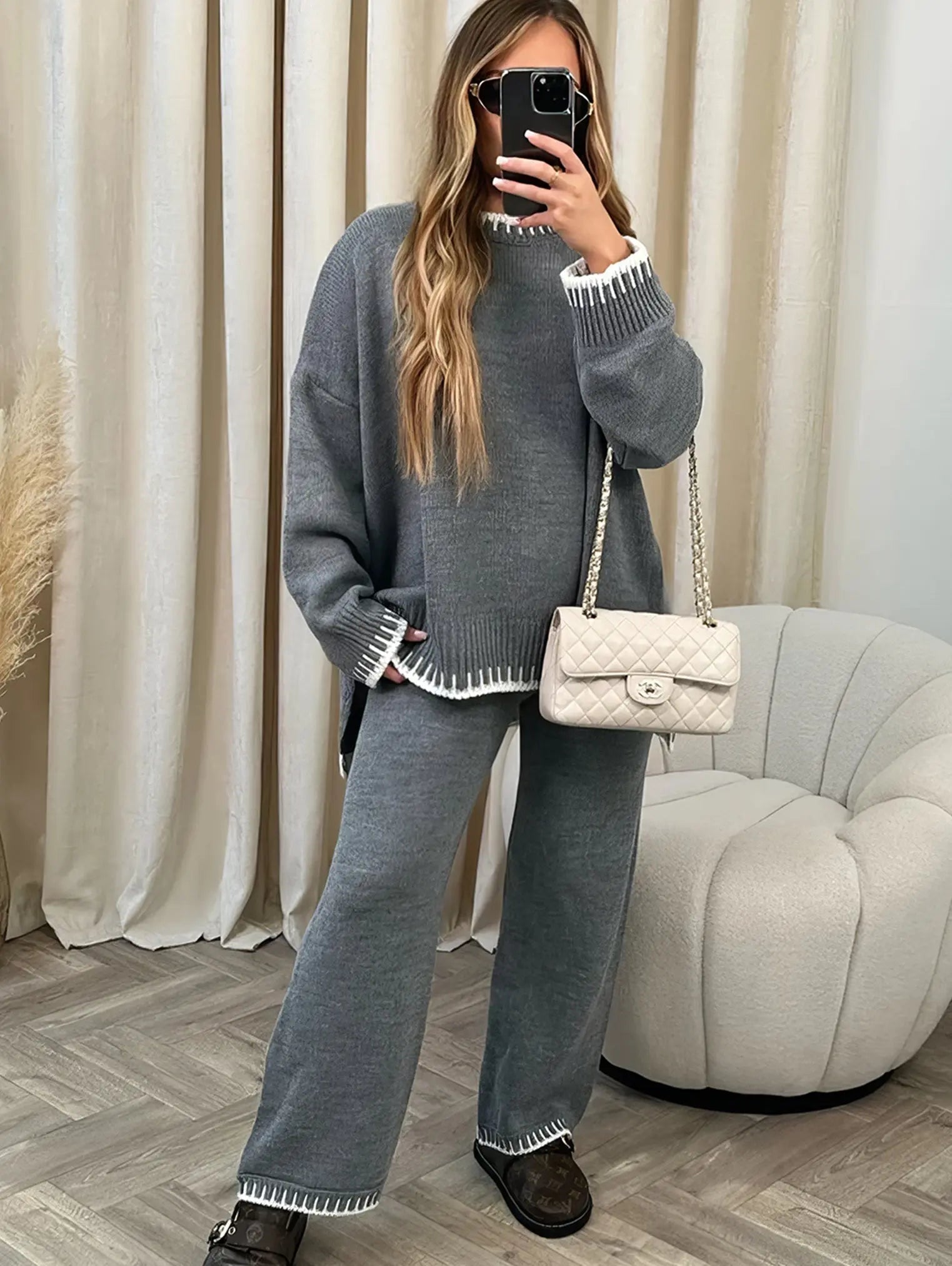 Contrast Trim Knit Two-Piece Lounge Set