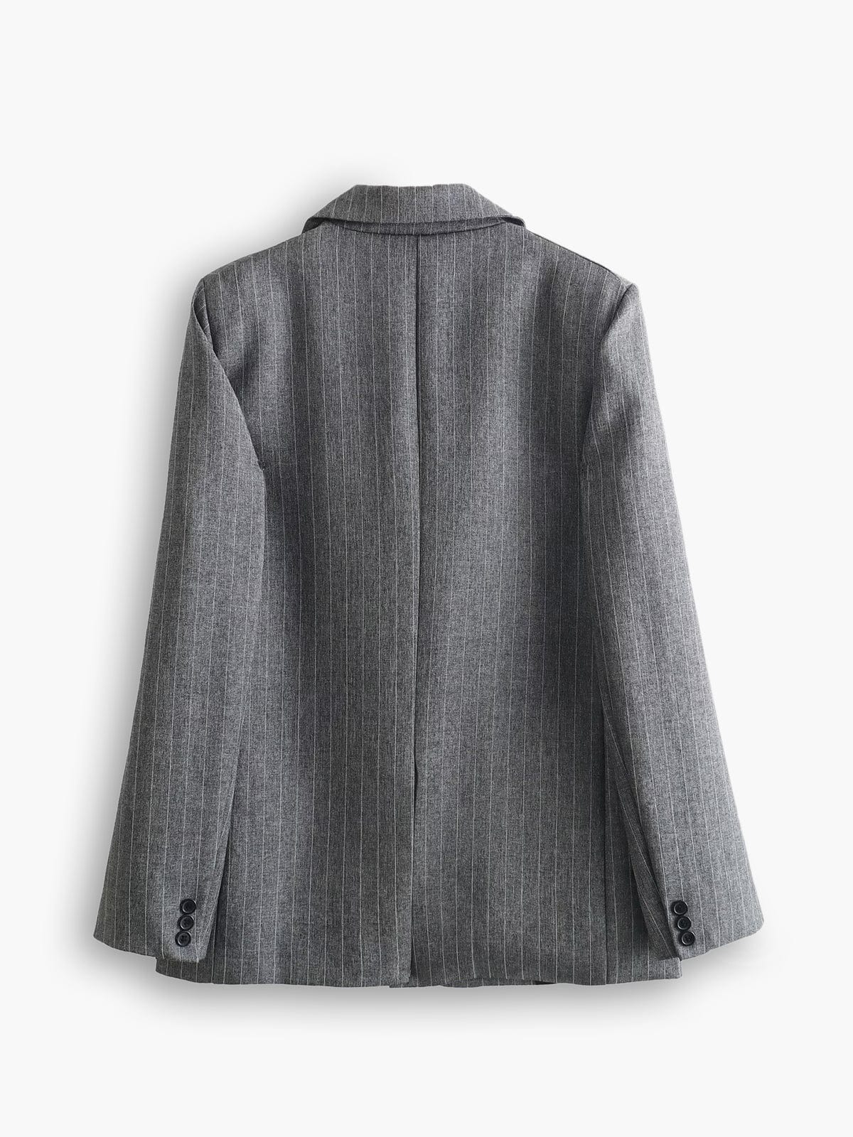 Classic Grey Pinstripe Blazer with Tailored Fit and Flap Pockets