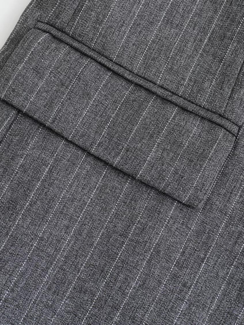 Classic Grey Pinstripe Blazer with Tailored Fit and Flap Pockets
