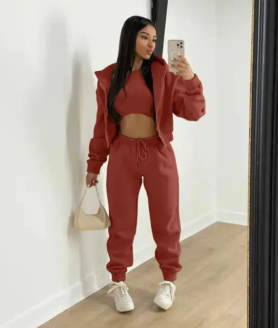 Three-Piece Loungewear Set with Cropped Hoodie, Bralette and Joggers
