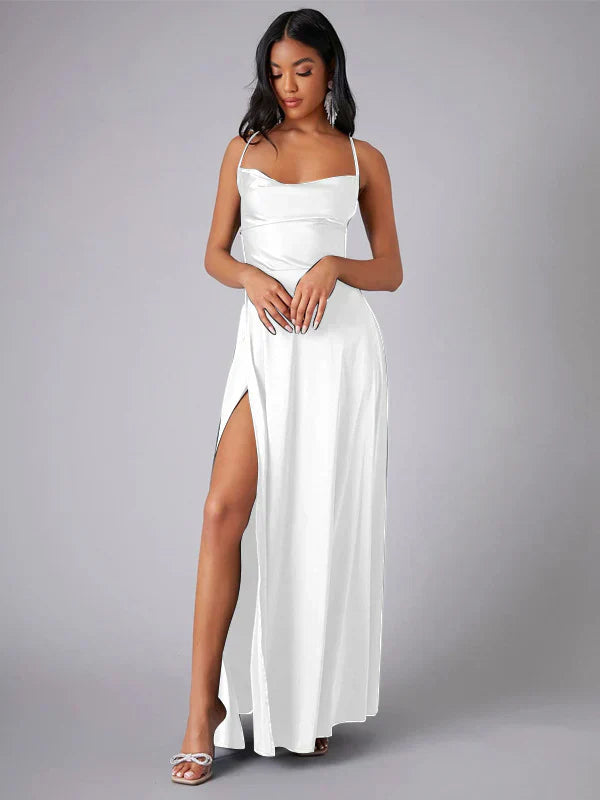 Satin Cowl Neck Maxi Dress with Side Slit