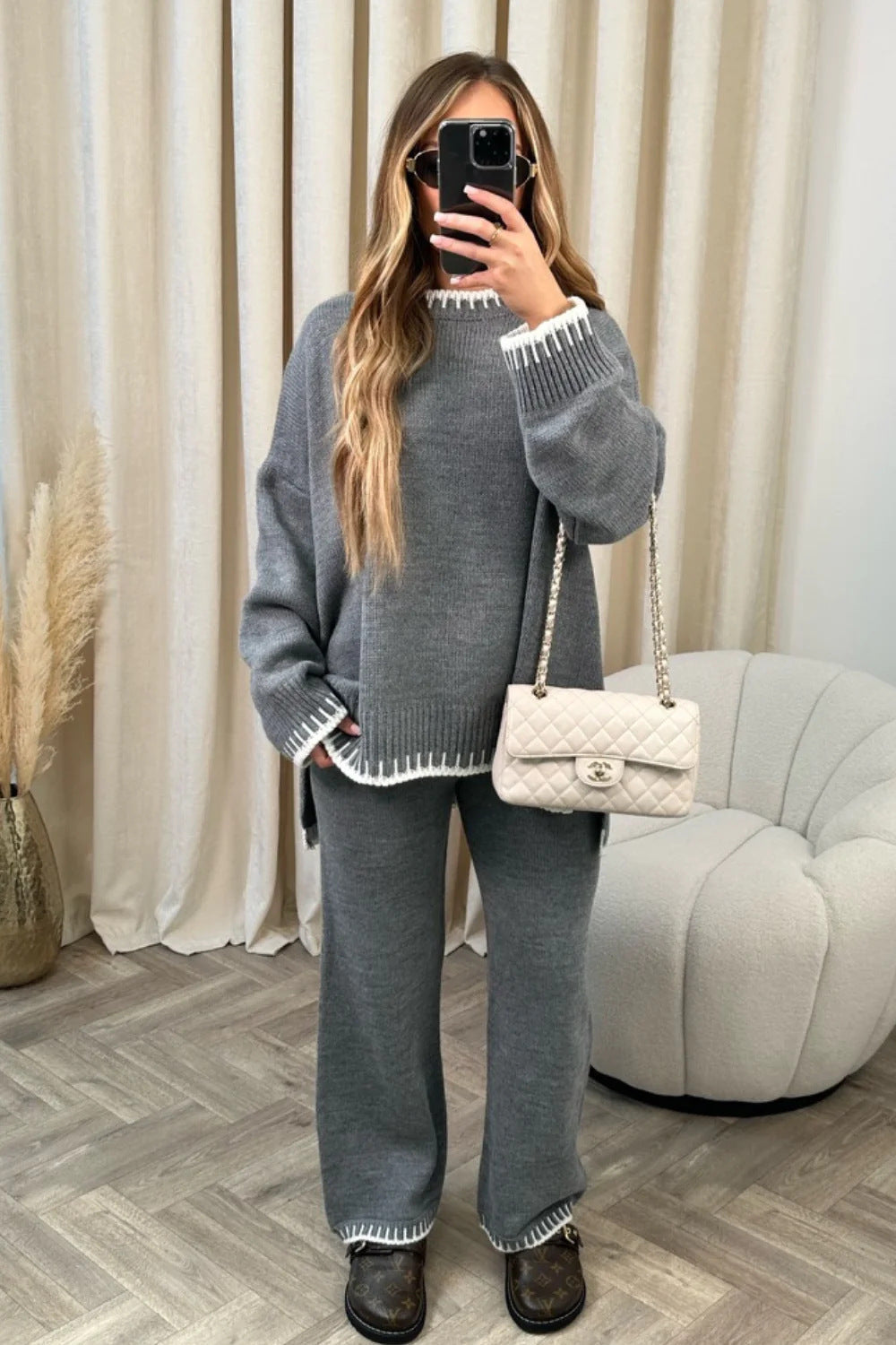Contrast Trim Knit Two-Piece Lounge Set