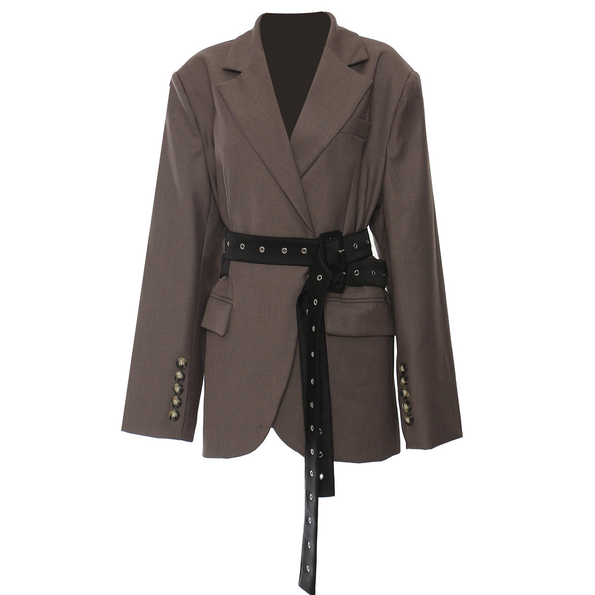 Tailored Belted Blazer Jacket with Lapel Collar