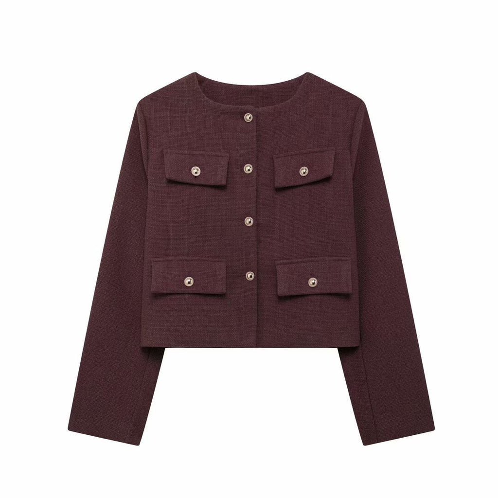 Elegant Textured Button-Up Cropped Jacket