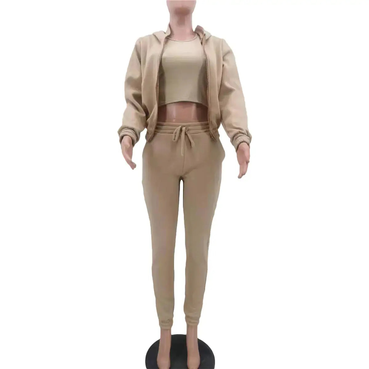 Three-Piece Loungewear Set with Cropped Hoodie, Bralette and Joggers