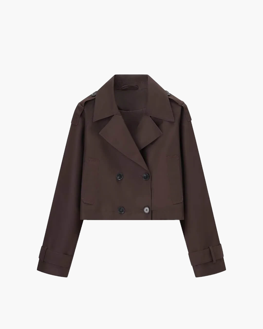 Cropped Double-Breasted Trench Coat with Contrast Buttons