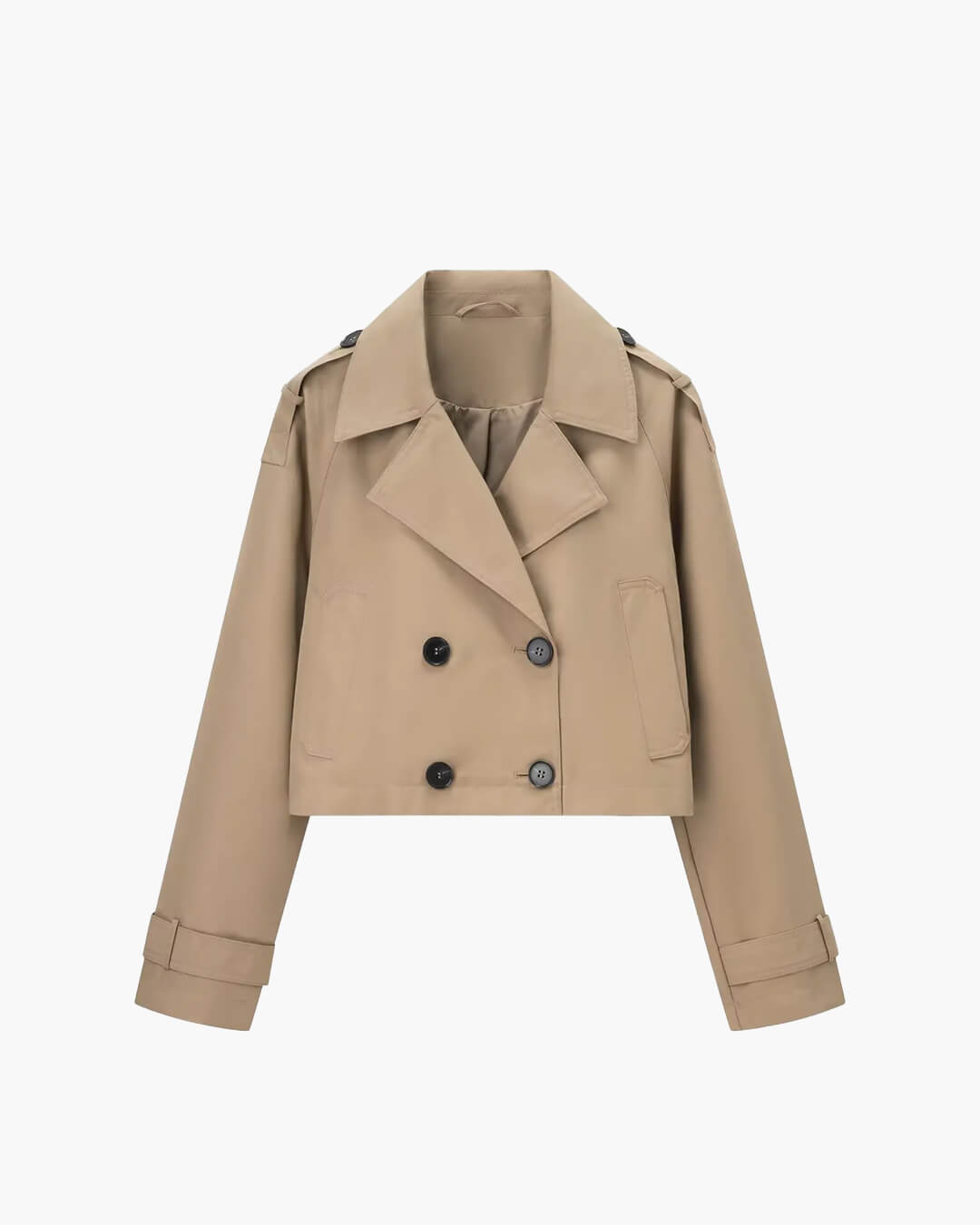 Cropped Double-Breasted Trench Coat with Contrast Buttons