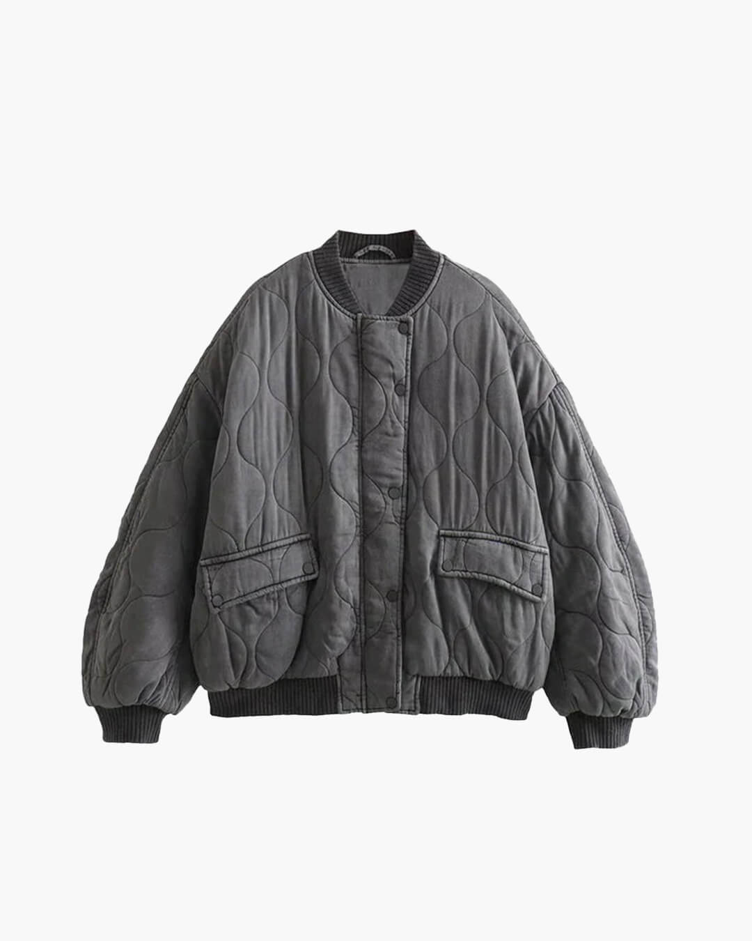 Oversized Quilted Bomber Jacket with Pocket Detail