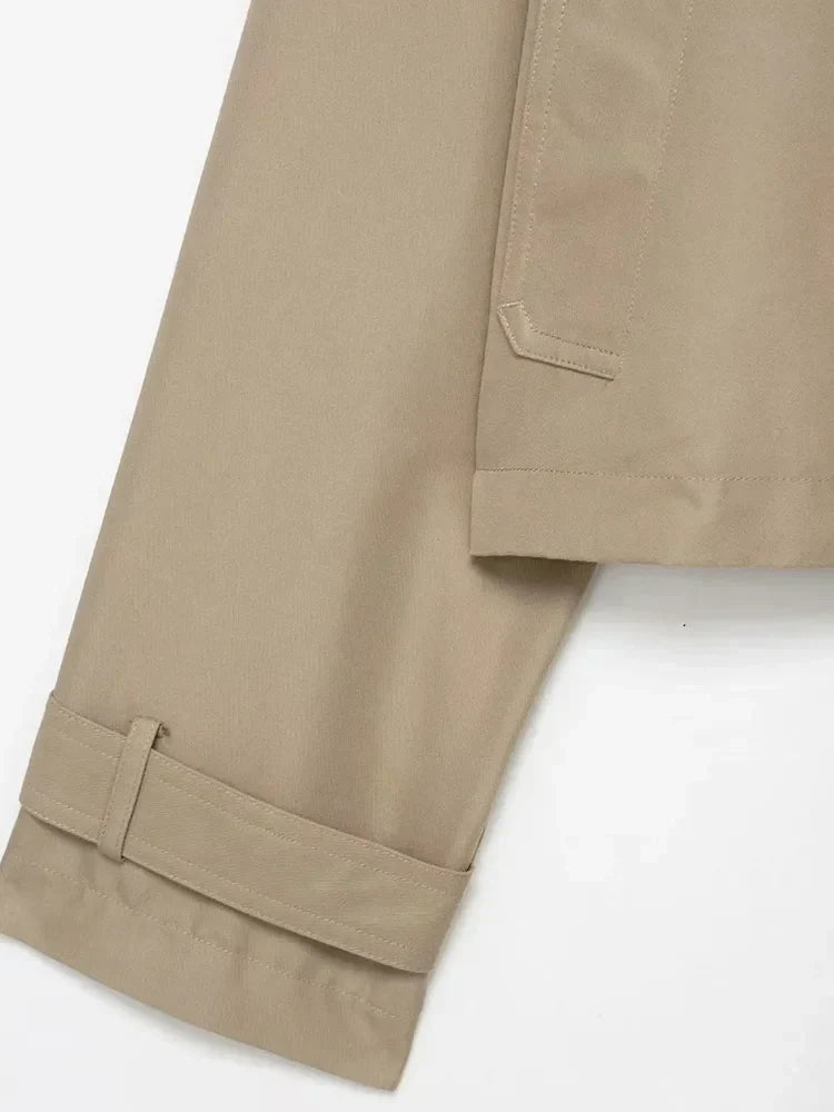 Cropped Double-Breasted Trench Coat with Contrast Buttons