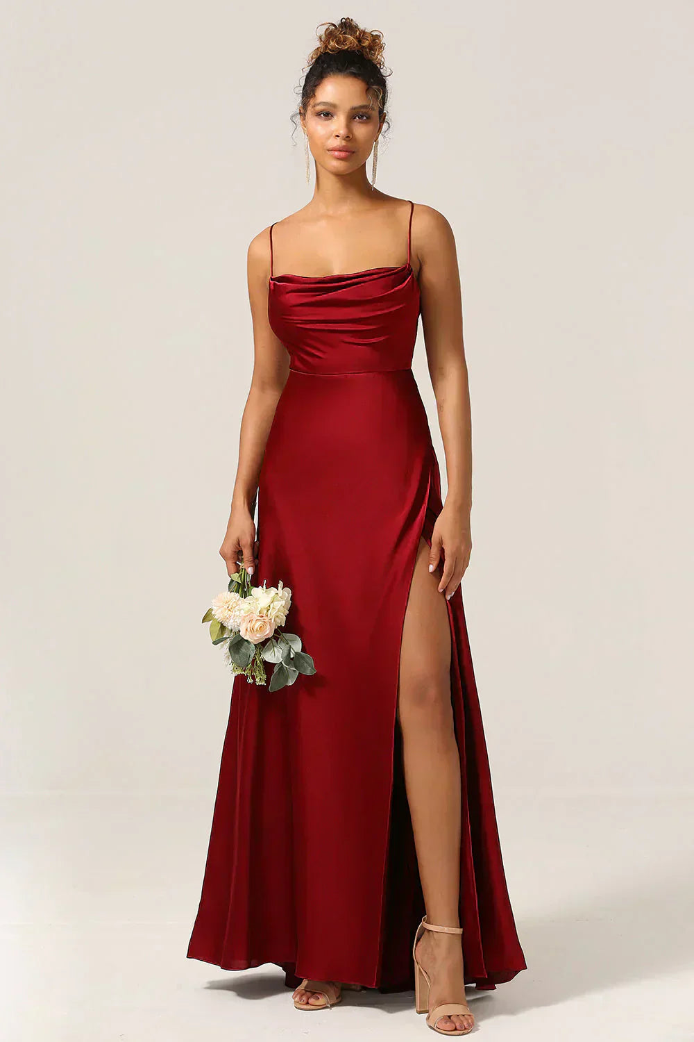 Satin Cowl Neck Maxi Dress with Side Slit
