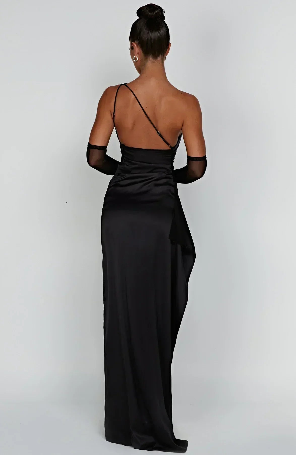One-Shoulder Satin Maxi Dress with High Slit