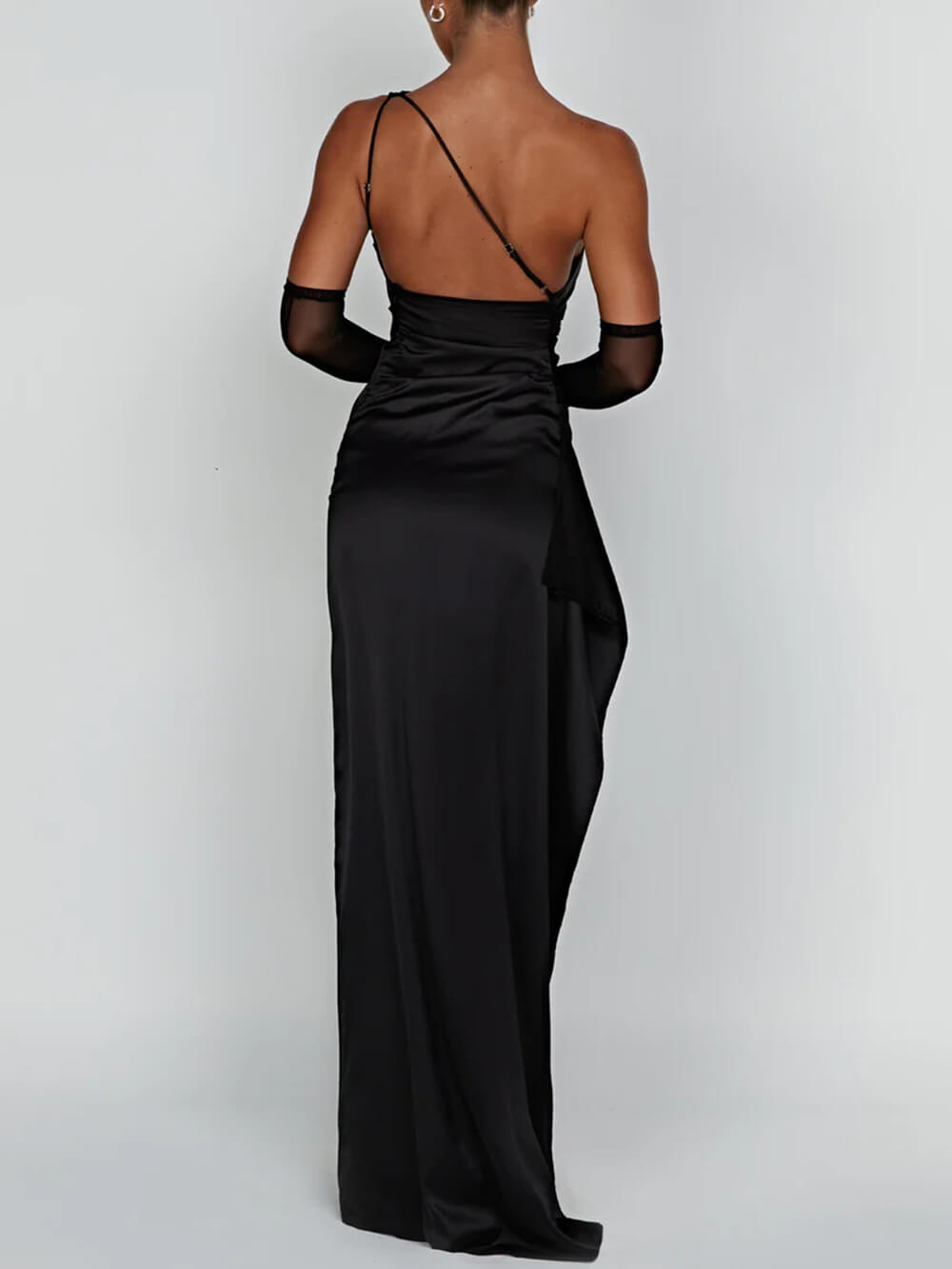 One-Shoulder Satin Maxi Dress with High Slit