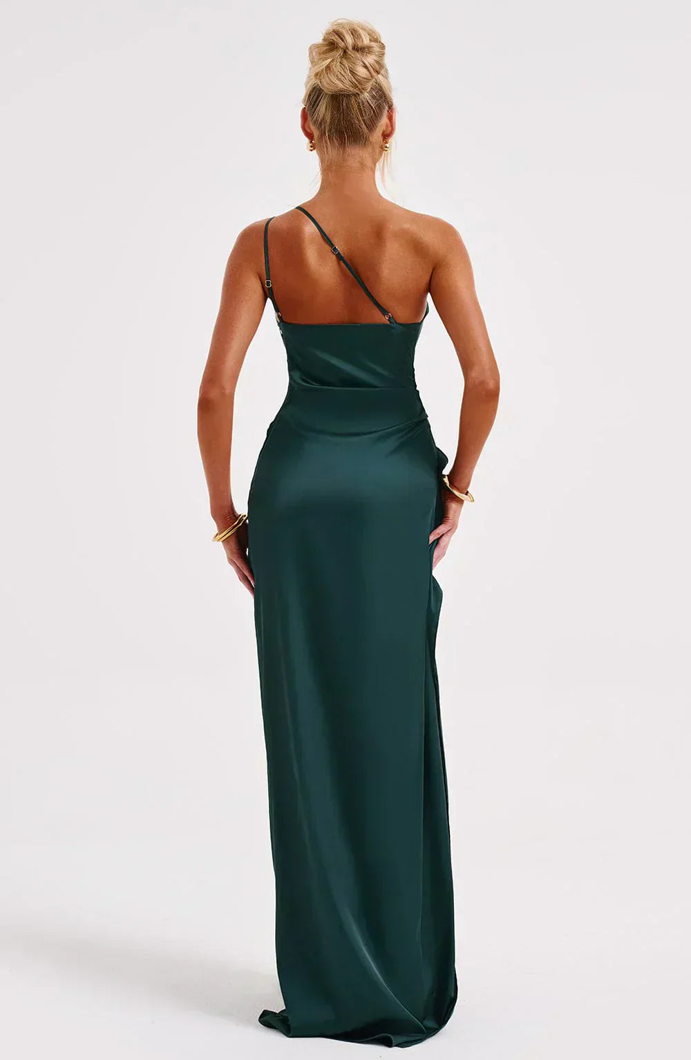 One-Shoulder Satin Maxi Dress with High Slit