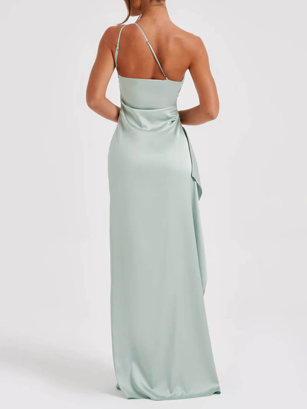 One-Shoulder Satin Maxi Dress with High Slit