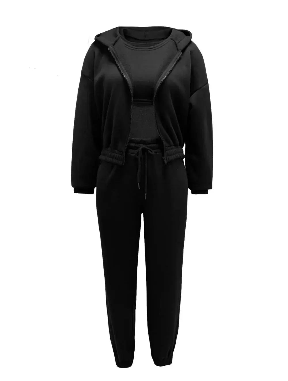 Three-Piece Loungewear Set with Cropped Hoodie, Bralette and Joggers