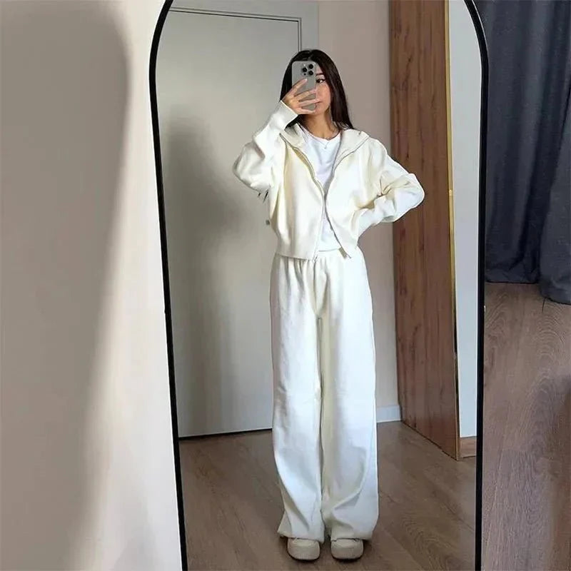 Knitted Zip Jacket and Wide-Leg Trousers Set